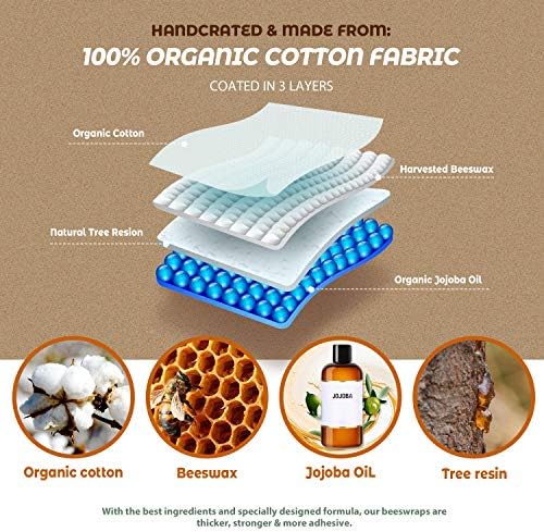 Akeeko Reusable Beeswax Food Wraps - Assorted 9 Packs, Reusable, Plastic-Free Food Storage, 5 Small, 2 Medium, 1 Large, 1 Extra Large Wraps with Abstract Curves Pattern - Image 3