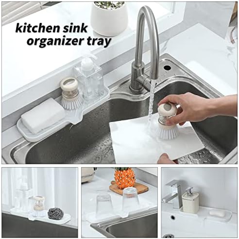 MicoYang Silicone Soap Dish with Drain Spout — Self-Draining Double Sink Organizer Tray for Kitchen & Bathroom, Dispensers, Sponges & Soap Holder, Non-Slip & Dishwasher Safe, White (Large, 12"×4") - Image 4