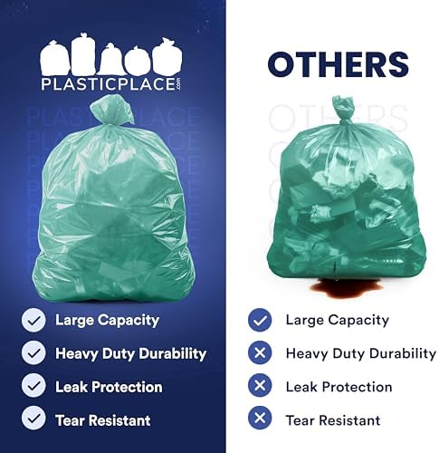 Plasticplace 55-60 gallon Trash Bags │ 1.2 Mil │ Green Heavy Duty Garbage Can Liners │ 38” x 58” (50Count) - Image 6