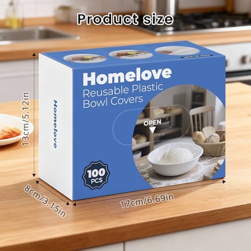 Homelove 100pcs Plastic Bowl Covers Food Cover Dish Covers, Reusable Elastic Stretch Fresh Keeping Bags, Kitchen Dining Plate Bread Proofing Food Storage Covers, Plastic Wrap (Boxed) - Image 6