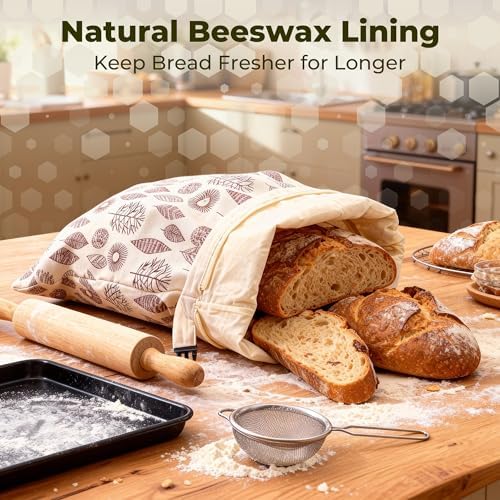 OHIYO Reusable Beeswax Bread Bags for Freezer & Refrigerator, 17"×13" Natural Beeswax-Lined Cotton Storage Bags Airtight Freshness Keeper for Homemade, Bakery Essentials (2 Pack) - Image 6