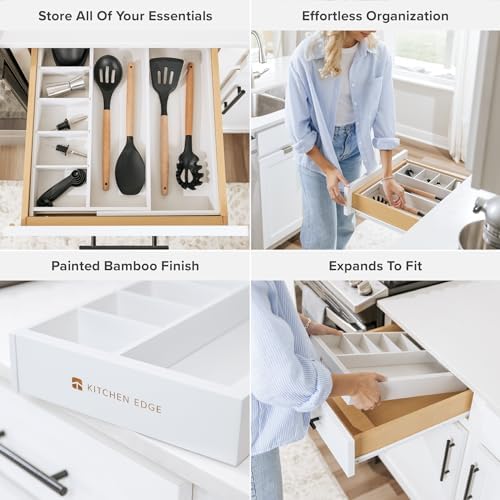 KitchenEdge Utensil & Junk Drawer Organizer, 10.5-19 in, White Bamboo - Image 3