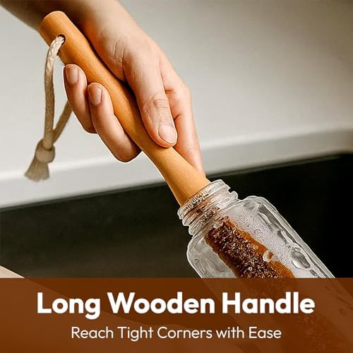 Eco-Friendly Kitchen Cleaning Brush (Twin Pack) - Wood Dish Brush with Coconut Fiber Bristles & Wooden Handle. Kitchen Brush for Bottles, Jars, Mugs, Glassware, and Cup Brush Cleaner - Image 5