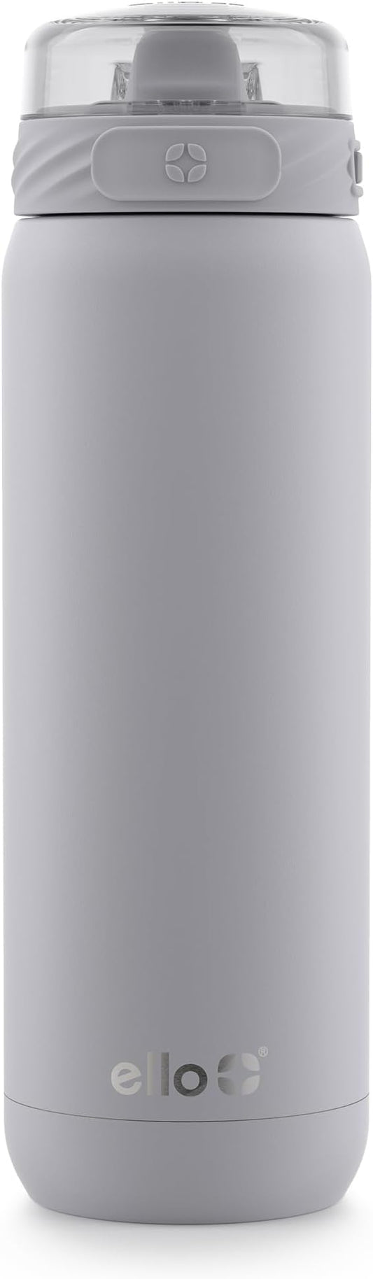 Ello Cooper 32oz Stainless Steel Water Bottle with Straw and Carry Handle, Double Walled and Vacuum Insulated Metal, Leak Proof Locking Lid with Soft Silicone Spout, Reusable, BPA Free, Grey