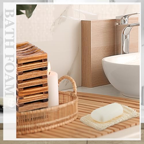 Umigy 60 Pcs Soap Bag Holder Kit, Sisal Mesh Bamboo Tray, Beige, Charcoal - Image 5