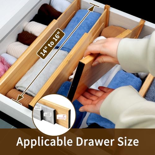 Utoplike Bamboo Drawer Organizer, 4" H Dresser Drawers Dividers for Clothes - Image 2