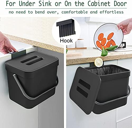 Kitchen Trash Can with Lid, LALASTAR Wall-Mounted Under Sink Small Garbage Can for Kitchen, Bathroom, Compost Bin Countertop, Cabinet Trash Can Hanging, 1.8 Gallon, (Black, 7L) - Image 4