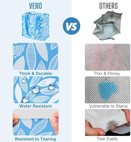 VENO 2/4 Pack Compact Reusable Grocery Shopping Bags with Hard Bottom - Image 6