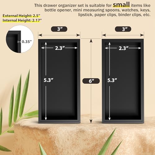 Bamboo Kitchen Drawer Organizer, 2-Pack, 6" x 3" x 2.5", Black - Image 2