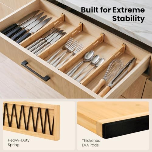 4 Pack 4" Deep Bamboo Drawer Dividers, 12-17" Expandable Kitchen Organizers - Image 4