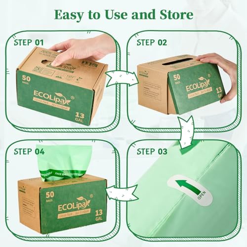 ECOLipak 13 Gallon 50 Count Compostable Kitchen Trash Garbage Bags - Image 5