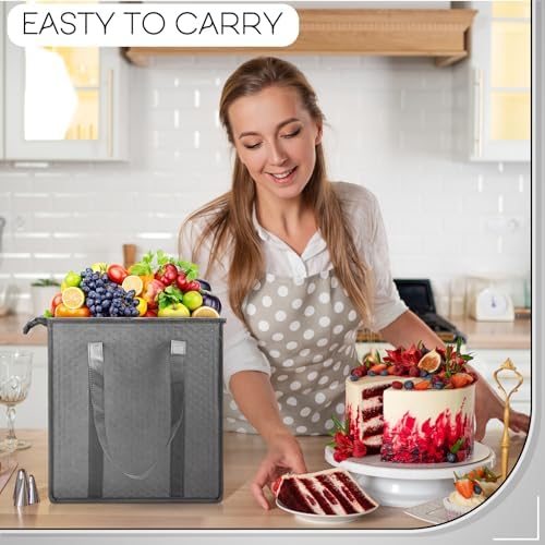 10 Pack 10 Pack Large Insulated Grocery Bag Zippered, Grey,Black - Image 5