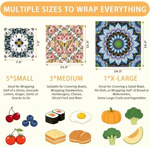 Reusable Beeswax Wrap, Floral & Butterfly Wraps, 9 Pack Eco-Friendly Beeswax Wraps For Food, Organic, Sustainable, Biodegradable, Zero Waste, Plastic-Free Storage, 1XL, 3M, 5S - Image 2