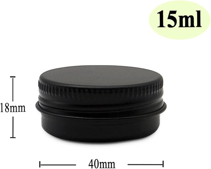 15 Pack 15g Travel Size Aluminum Tins, 15ml Black Metal Tin Cans 1/2 oz Containers with Screw Lid for Makeup Samples, Nails, Lip Gloss Balm, Salve, Slime, Spices, Candy, Paints, Candle, Tea