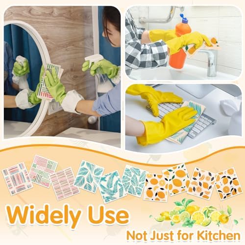 Lucomb 10 Pack Swedish Dishcloths Washable, Reusable Swedish Cloths Biodegradable Kitchen Towels with Hanging Clips, Cellulose Cotton Blend, Lemon Prints - Image 7