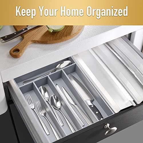 Besilord Bamboo Silverware Holder - Drawer Organizer with 5 Slots (Gray) - Image 5