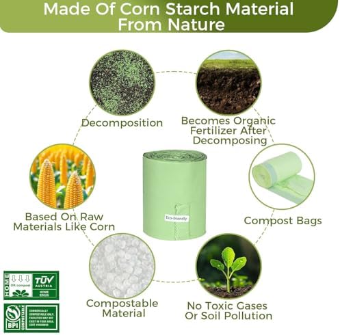 3 Gallon Compostable Trash Bags with Handle-Tie, Thick 0.67 Mil, 11.36 Liter, 80 Bags, Small Kitchen Food Scrap Waste Bag, ASTM D6400, US BPI and OK Compost Home Certified - Image 4