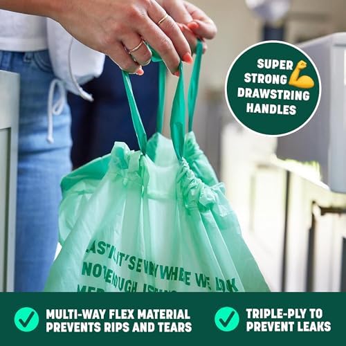 HoldOn Compostable Tall Kitchen Drawstring Bags - 13 Gallon, 40 Count - Image 3