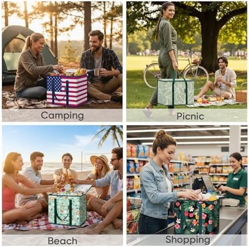 BALEINE 2Pk Insulated Reusable Grocery Bags, Collapsible Cooler Bag for Groceries, Heavy Duty Large Insulated Bag (16''x9''x13'', Antique Foliage) (Pack of 3) - Image 6