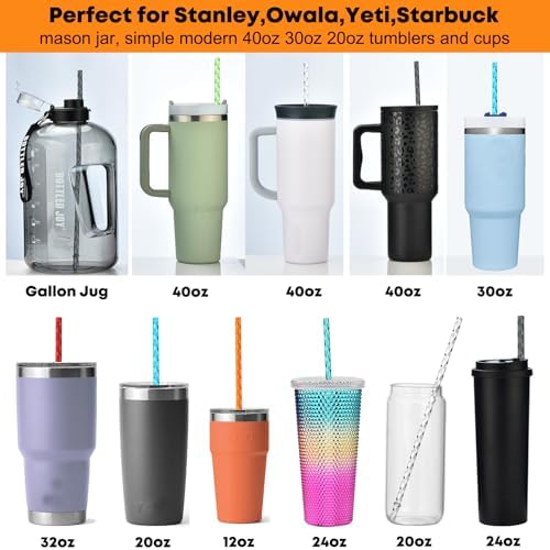 ALINK 12-Pack Reusable Plastic Clear Swirl Straws, 13" Extra Long Colorful Hard Plastic Replacement Straws for 16 OZ 20 OZ 30 OZ Stanley, YETI, Starbucks, Owala Tumblers with Straw Brush - Image 5