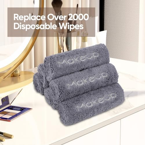 HOMEXCEL Makeup Remover Cloth 6 Pack, Grey Facial Wash Cloth 13x13 Inch - Image 5