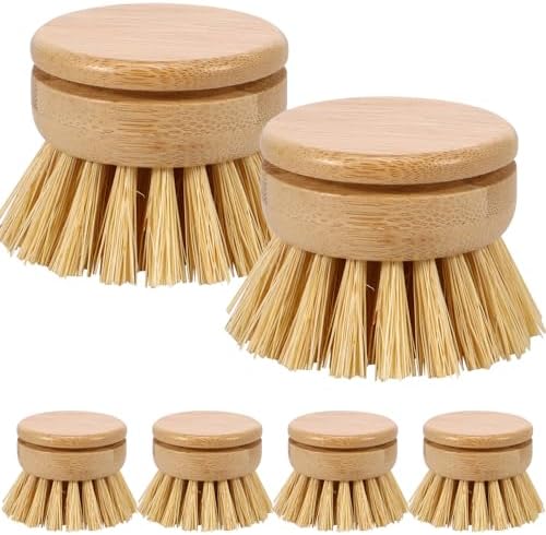 US 6Pcs Bamboo Dish Brush Head Soft Sisal Bristle Dish Natural Washing Brush Head Eco-Friendly Washing Up Brush Replacement Heads Easy to Use Dish Scrubber Head for Dish Brush Cleaning 1.89×1.57in by Unknown