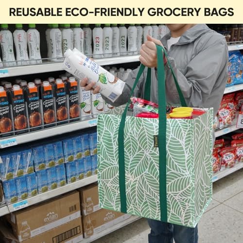 BALEINE 4 PK Grocery Bags Reusable Shopping Bags with Reinforced Bottom, Heavy Duty Foldable Tote Bags (Combo) - Image 2