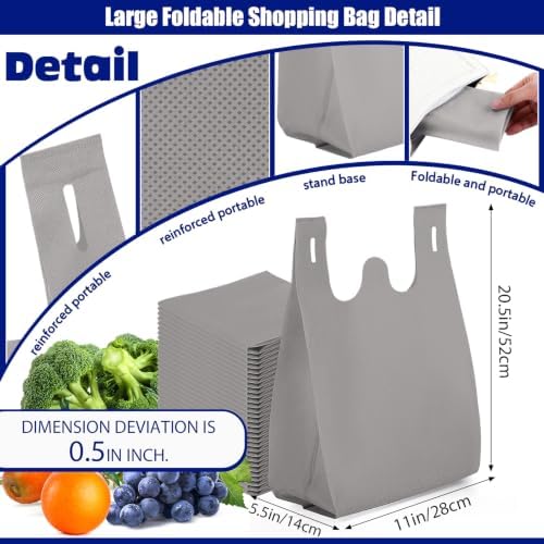 Windyun Large Grocery T-shirt Bags Bulk Reusable Non Woven Shopping Bag Foldable Gift Tote with Handle, 20.5x11x5.5 Inch - Image 3