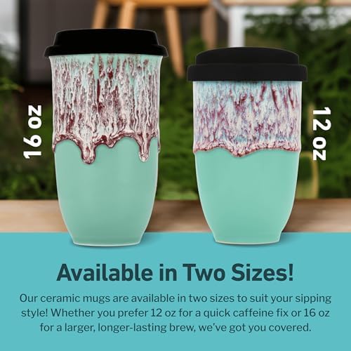 NOVA CERAMICS Travel Mug On the Go Coffee Tumbler Microwave & Dishwasher Safe Green Tumbler - Gifts For Women Men Him Her 16oz Nebula - Image 5