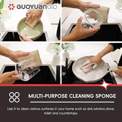 Bamboo Kitchen Sponges Heavy Duty Natural Cleaning Sponges Non-Scratch Dish Sponge for Dishes, Pots and Pans-Beige,6 Pack - Image 6