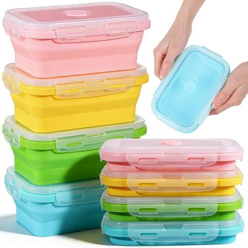 8 Pcs silicone food storage containers, 17 Oz/500 Ml Silicone Bowls for Camping with Airtight Lids, BPA-Free Square Bowls for Meal Prep, Freezer Dishwasher Microwave Safe, 4 Colors by Unknown