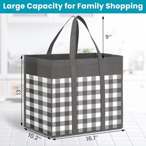 WOWBOX Reusable Grocery Bags,10-Pack, Foldable Reusable Shopping Tote Bags bulk with Reinforced Handles,Large Storage Bags with Water Resistant Coating for Groceries,Multipurpose,Grey-White - Image 4
