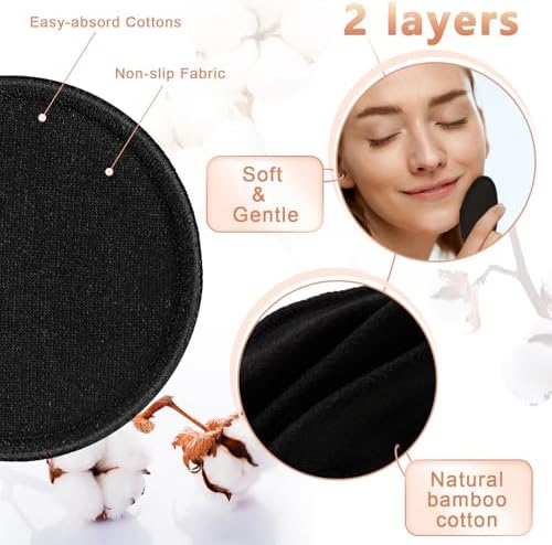 Foaincore 40 Pcs Reusable Makeup Remover Pads with Mesh Storage Bag and Bamboo Box Washable Bamboo Cotton Rounds Soft Reusable Face Pad for Toner Skin Various Skin Care Products(Black White) - Image 2