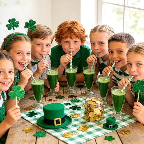 JANYUN 30 Pcs Green and White Straws Plastic, Reusable St Patricks Straws - Image 6