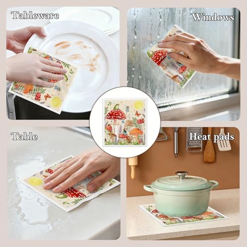 5 Pack Mixed Gothic Mushroom Swedish Kitchen Dishcloths, Reusable - Image 6