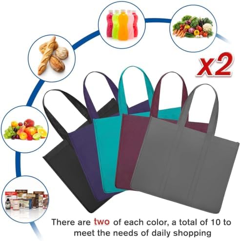 Reusable Grocery Shopping Bags 10 Pack Large Foldable Tote Bags Bulk - Image 5