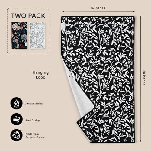 RECYCO Waffle Kitchen Towel Set of 2 - Quick Dry Microfiber Sustainable Dish Towels - Ultra Absorbent Reusable Cleaning Tea Towels - Lightweight Hand Towels,16”x 28”, Enchanted Bloom - Image 6