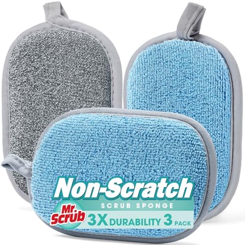 Sponges Kitchen Dish Sponge for Washing Dishes Cleaning Kitchen, All-Purpose, 3 Pack, Non Scratch, Rough Scrubbers Side for Non-Stick Cookware, Soft Microfiber Scrub Side for Dishes, Mr. Scrub by MrScrubCleaninghelpers