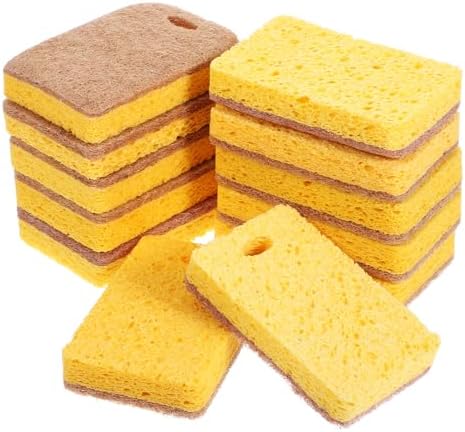 Beavorty 12pcs Sisal Fiber Cellulose Cleaning Sponges, Oil-Resistant Absorbent Dish Scrub Pads, Compact Square Kitchen Sponge Set for Everyday Stir-Fry and Dishwashing Use by Beavorty