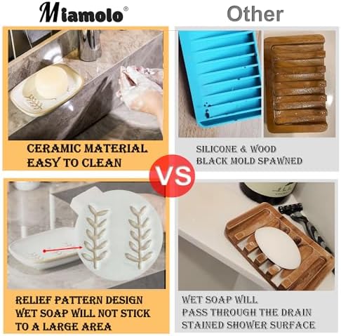Miamolo Soap Dish Bar Cleaner Dish for Shower, Ceramic Soap Dishes for Large Soap Bar Shampoo or Sponge, Shower Soap Dish Soap Saver Tray for Bathroom Kitchen Sink, Easy to Clean - Image 6