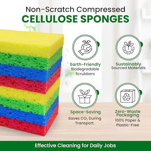Cellulose Sponges – 24-Pack Multicolored Compressed Natural for Kitchen – Plant-Based, Biodegradable, Non-Scratch, Quick-Dry, Super-Absorbent for Dishes & Surfaces - Image 6