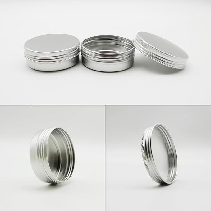 10pcs 60ml Round Lip Balm Tin Cans, 60 Gram Aluminum Tins Cosmetic Sample Containers with Screw Lid, 60g Metal Empty Tins Storage Travel Jars for Salves, Lip Balms, Face Cream, Candle, Tea