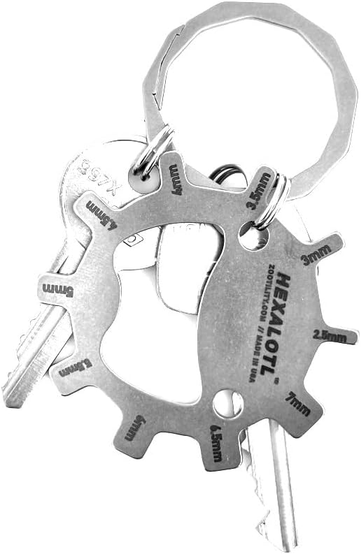 Keychain Multi-Tool | Zootility Tools | Allen Keys, Wrenches, Screwdrivers, Bottle Opener, and MORE. Stainless Steel, MADE IN USA (Hexalotl™ 11-in-1)