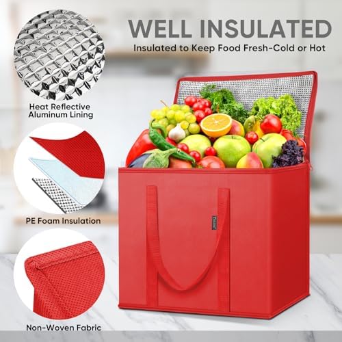 BALEINE Insulated Reusable Grocery Bags with Zippered Top, Large Cooler Bag - Image 2