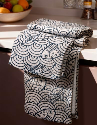 Miss Adola 370GSM Cotton Waffle Kitchen Towels, Fish by MissAdola