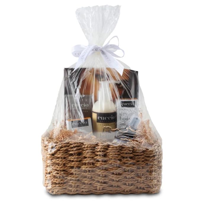 Cuccio Naturale Milk & Honey 5 Piece Gift Basket Set – Spa Collection with Body Butter, Lyte Lotion, Dry Body Oil, Spa Mist & Cuticle Oil – Nourishing Self-Care Gift for Women