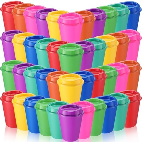 Honeydak 45 Pack 12 oz Reusable Coffee Cups with Lids Portable Tea Cups Reusable Hot Coffee Mugs Tumblers Bulk Plastic Tumblers Travel Drinks Mugs for Hot and Cold Drink (Light Colors,Classic) by Honeydak