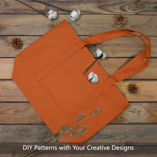 TOPDesign 3-Pack Canvas Tote Bags with an External Pocket, Reusable Grocery Shopping Bags, Top Zipper Closure, Daily Essentials (Orange) - Image 4