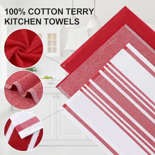 Homaxy Cotton 380 GSM Premium Kitchen Towels, 18"x 28", 9 Pack, Red - Image 2