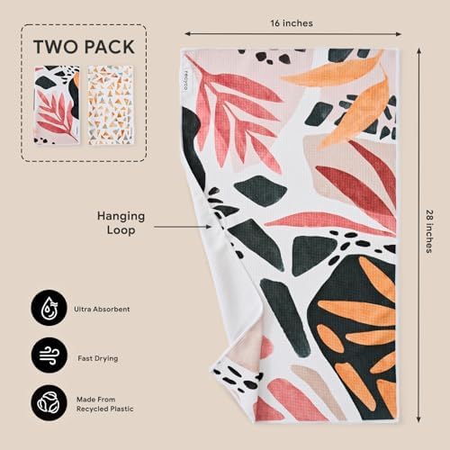 RECYCO Waffle Kitchen Towel Set of 2 - Quick Dry Microfiber Sustainable Dish Towels - Ultra Absorbent Reusable Cleaning Tea Towels - Lightweight Hand Towels,16”x 28”, Boho Oasis - Image 6